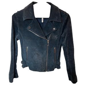 BCBGeneration Navy Blue Soft Real Leather Biker Jacket